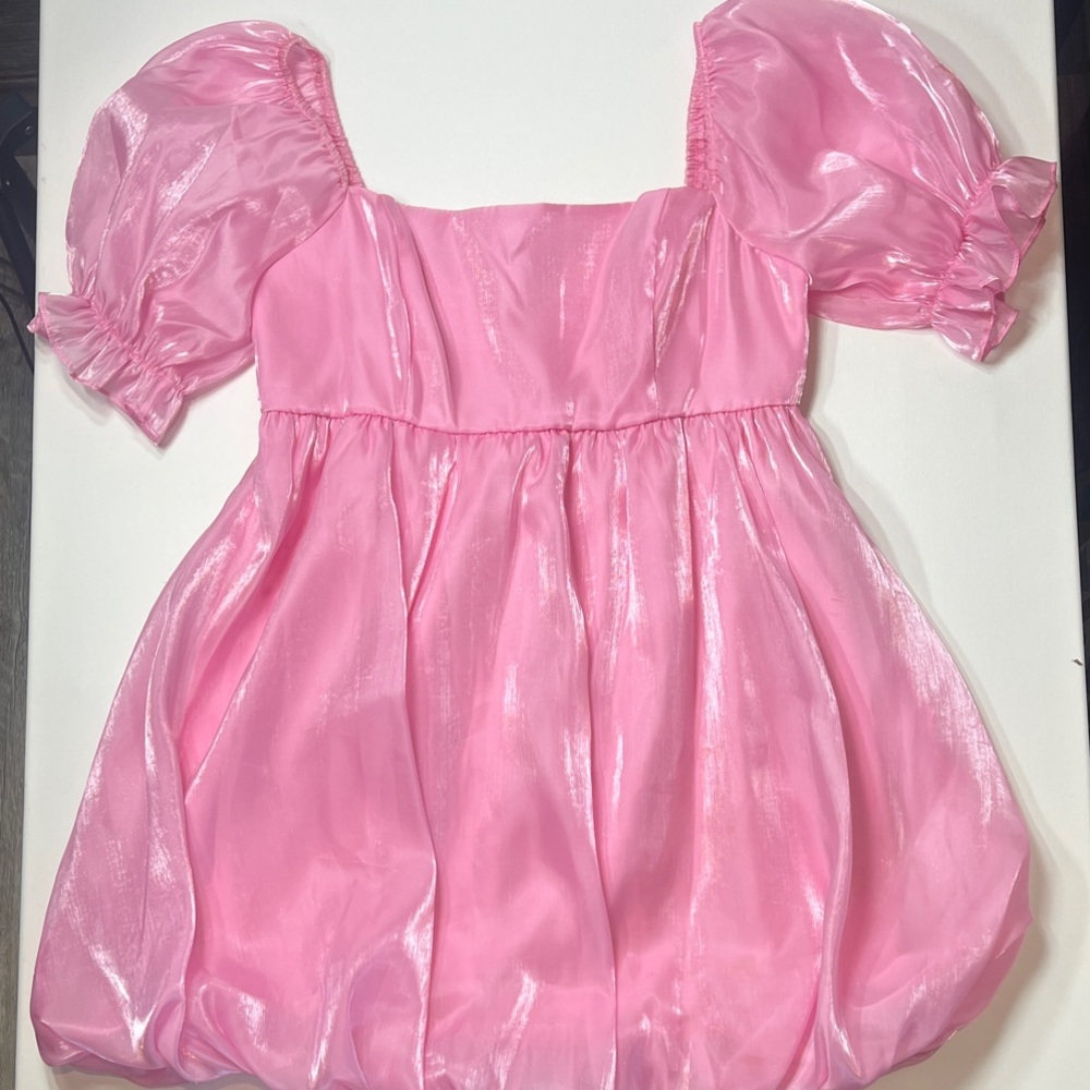 Shimmer Puff-Sleeve Dress in Pink